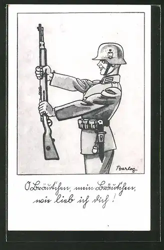 Künstler-AK Ferdinand Barlog: Soldat in Uniform mit Gewehr
