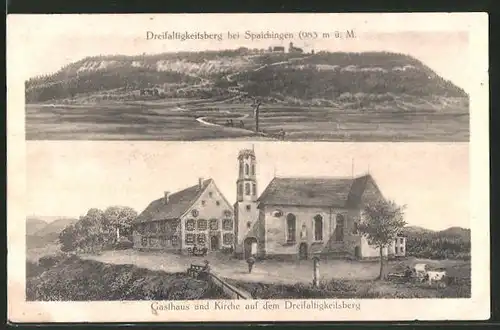 AK Spaichingen, Dreifaltigkeitsberg, Gasthaus & Kirche auf dem Dreifaltigkeitsberg