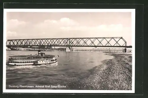 AK Duisburg-Rheinhausen, Dampfer an der Admiral Graf Spee Brücke