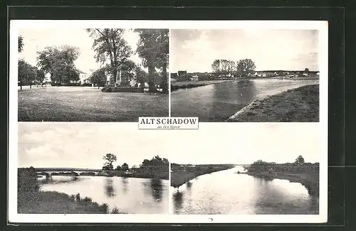 AK Alt-Schadow a. d. Spree, Kriegerdenkmal, Brücke über die Spree