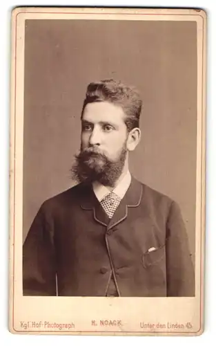 Fotografie H. Noack, Berlin, Portrait junger dunkelhaariger Mann mit lockigem Haar und Vollbart