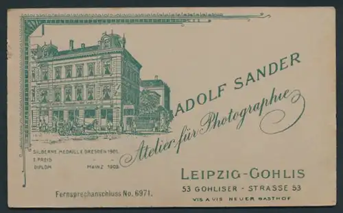 Fotografie Adolf Sander, Leipzig-Gohlis, Ansicht Leipzig-Gohlis, Atelier & Geschäftshaus in der Gohliser Strasse 53
