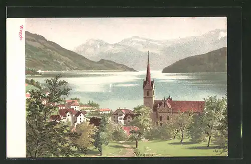 Lithographie Weggis, Panorama