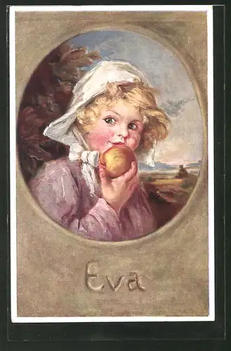 Künstler-AK K. Barth: "Eva", Mädchen mit Apfel in der Hand