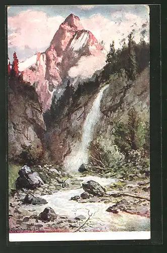 Künstler-AK August Splitgerber: Alpen, Wasserfall
