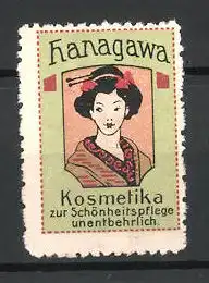 Reklamemarke Hanagawa-Kosmetik zur Schönheitspflege, asiatische Frau