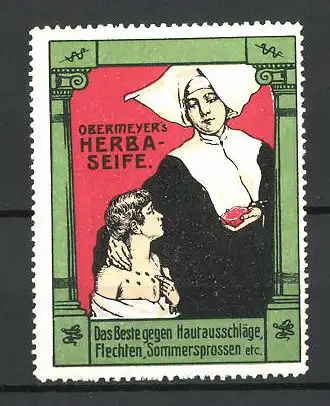 Reklamemarke Obermeyer's Herba-Seife gegen Hautausschläge, Flechten und Sommersprossen