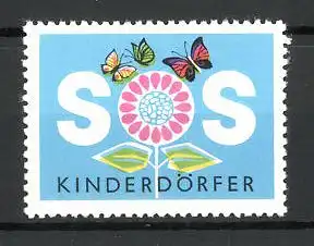 Reklamemarke SOS Kinderdörfer, Schmetterlinge auf Blüte