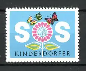 Reklamemarke SOS Kinderdörfer, Schmetterlinge auf Blüte