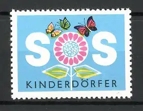 Reklamemarke SOS Kinderdörfer, Schmetterlinge auf Blüte