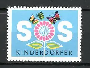 Reklamemarke SOS Kinderdörfer, Schmetterlinge auf Blüte