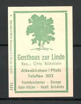 Reklamemarke Altenkirchen, Gasthaus zur Linde, Lindenbaum
