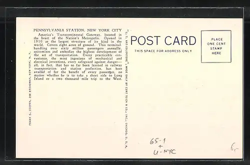 AK New York, NY, Pennsylvania Station, Bahnhof
