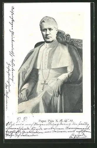 AK Papst Pius X. in seinem Thron