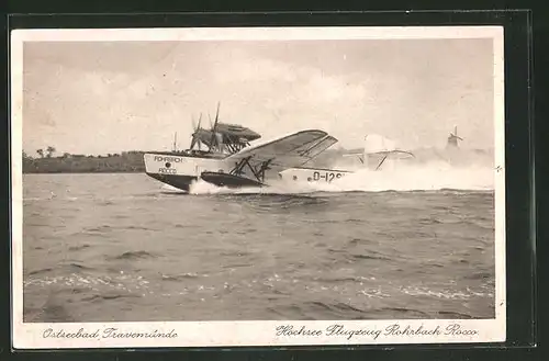 AK Travemünde, Hochsee Flugzeug Rohrbach Rocco, Wasserflugzeug beim Start