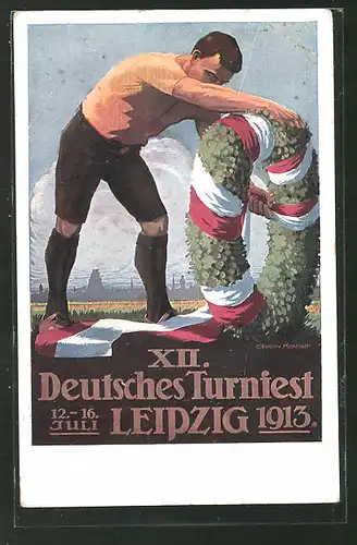 AK Leipzig, XII. Deutsches Turnfest 1913, Ringer bindet den Siegeskranz