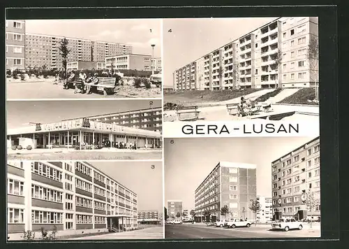 AK Gera-Lusan, Neubau-Siedlung, Strasse der Bauarbeiter, Kaufhalle Süd, Birkenstrasse u. Zeulsdorfer Strasse