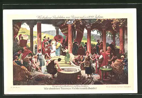 AK Wiesbaden, Wiesbadener Badeleben zur Römerzeit