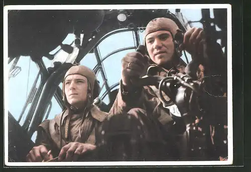 AK Piloten in der Kanzel einer Junkers-Ju 88
