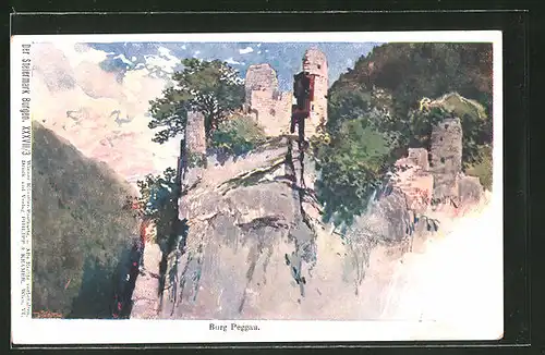 Künstler-AK Philipp + Kramer Nr. XXXVII: Peggau, Ruine der Burg Peggau