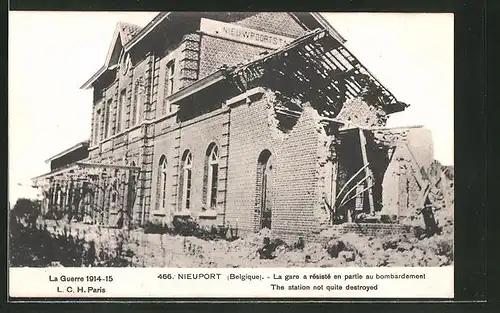 AK Nieuport, Durch Bombardement zerstörter Bahnhof