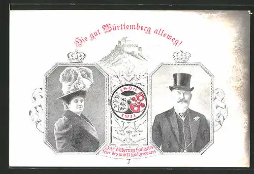 AK Silberne Hochzeit des Königspaares von Württemberg 1911, Ganzsache