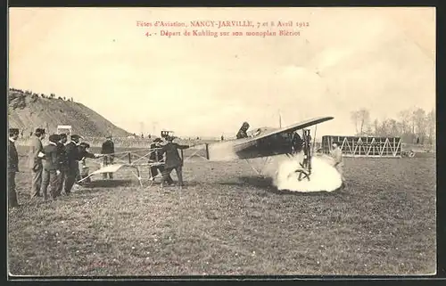 AK Nancy-Jarville, Fetes d'Aviation 1912, Kuhling im Blériot-Flugzeug