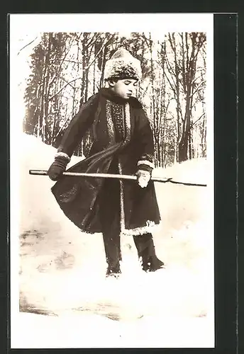 AK Zarewitsch Alexej von Russland im Winter beim Schnee Schaufeln