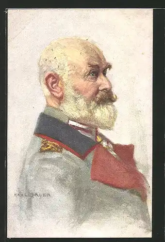 Künstler-AK König Wilhelm II. von Württemberg in Uniform im Profil