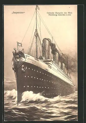 AK Hamburg-Amerika Linie, Passagierschiff Imperator, grösster Dampfer der Welt