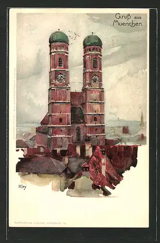 Künstler-AK Heinrich Kley: München, Frauenkirche im Stadtbild