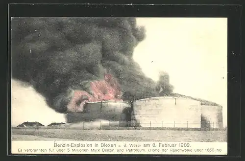 AK Blexen a. d. Weser, Benzin-Explosion am 8. Februar 1909