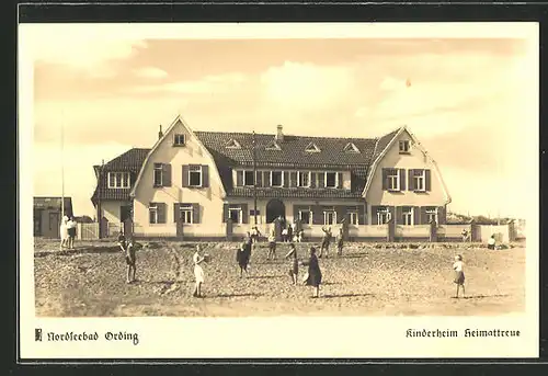 AK Ording / Nordseebad, Strandpartie am Kinderheim Heimattreue