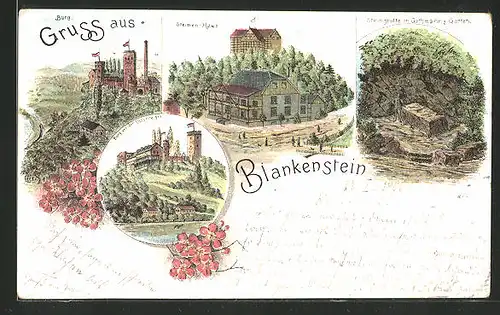 Lithographie Blankenstein, Gasthof Steinen-Haus, Steingrotte mit Gethmann's Garten