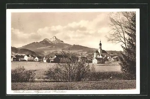 AK Wertach, Panorama mit Kirche und Grünten