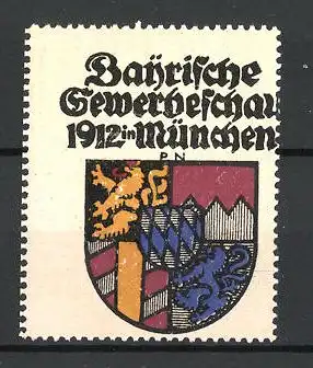 Künstler-Reklamemarke Paul Neu, München, Bayerische Gewerbeschau 1912, Wappen