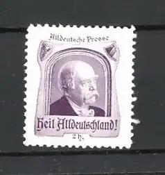 Reklamemarke Alldeutsche Presse, Porträt von Bismarck, blau