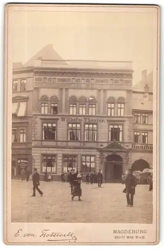 Fotografie E. von Flottwell, Magdeburg, Ansicht Magdeburg, Wilhelm - Theater, Gasthof und Laden von M. Beyer