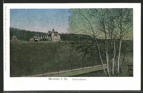 Luna-AK Meerane i. Sa., Blick zum Ferienheim