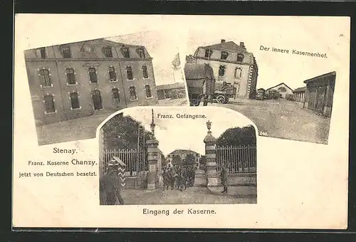 AK Stenay, Franz Kaserne Chanzy, Französische Kriegsgefangene, Eingang der Kaserne, innere Kasernenhof