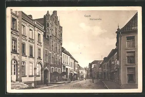 AK Goch, Blick in die Steinstrasse Ecke Marktplatz