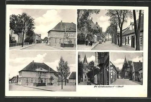 AK Oldendorf i. W., Strassenpartie, Denkmal und Ortspartie