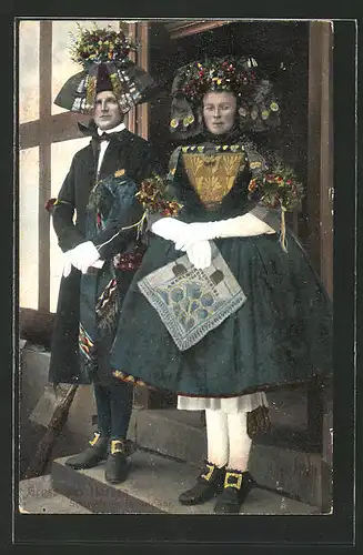 AK Schwälmer Brautpaar in hessischer Tracht