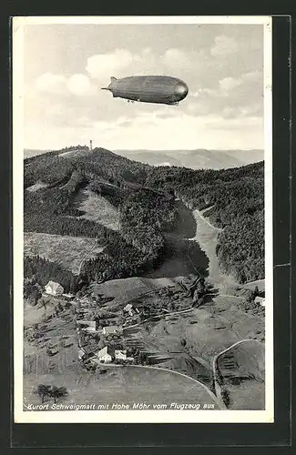 AK Schweigmatt, Ortsansicht mit Höhe Möhr & Zeppelin vom Flugzeug aus
