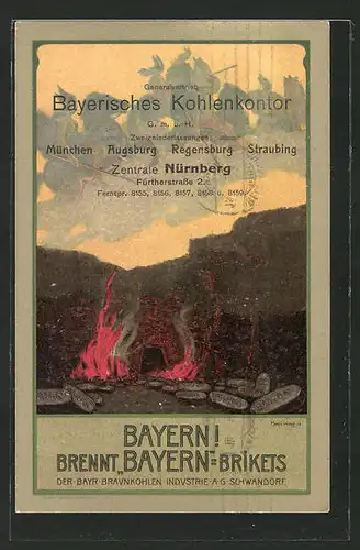 AK Schwandorf, Reklame Bayerisches Kohlenkontor "Brennt Bayern-Brikets"