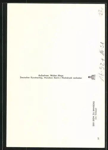 Foto-AK Deutscher Kunstverlag, Berlin, Walter Hege: Bamberg, Dom von Südwesten betrachtet