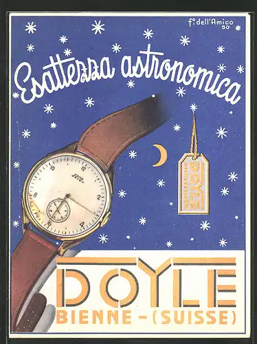 AK Bienne, Reklame für Doyle-Uhren, "Esattezza astronomica"