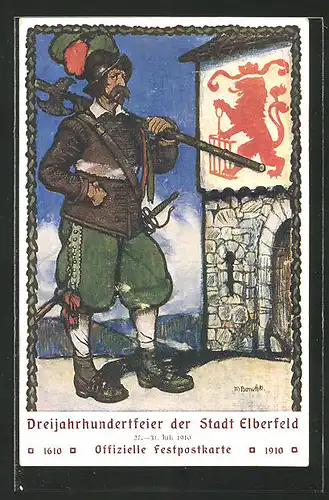 AK Elberfeld, 300-Jahrfeier 1910, Ritter mit Hellebarde