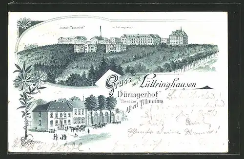 Lithographie Lüttringhausen, Düringerhof, Blick zur Anstalt Tannenhof