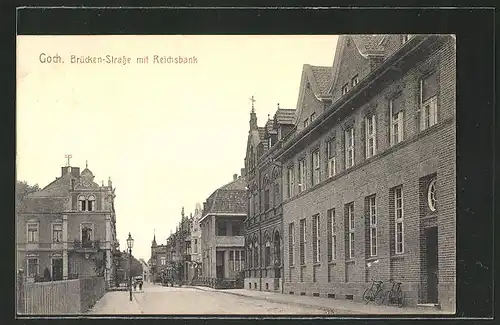AK Goch, Brücken-Strasse mit Reichsbank